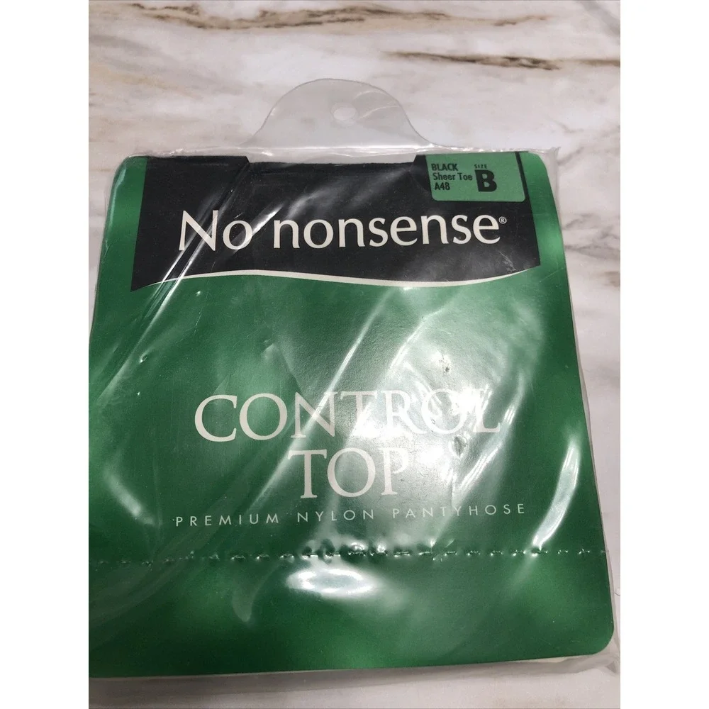 No Nonsense Control Top Pantyhose Black A48 Sheer toe Size B Vintage